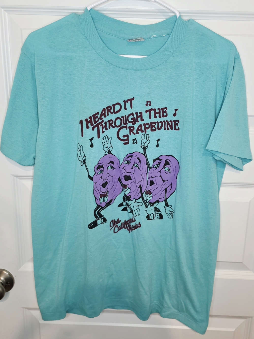 Vintage 80s California Raisins T Shirt Heard It Through The Grapevine Teal L